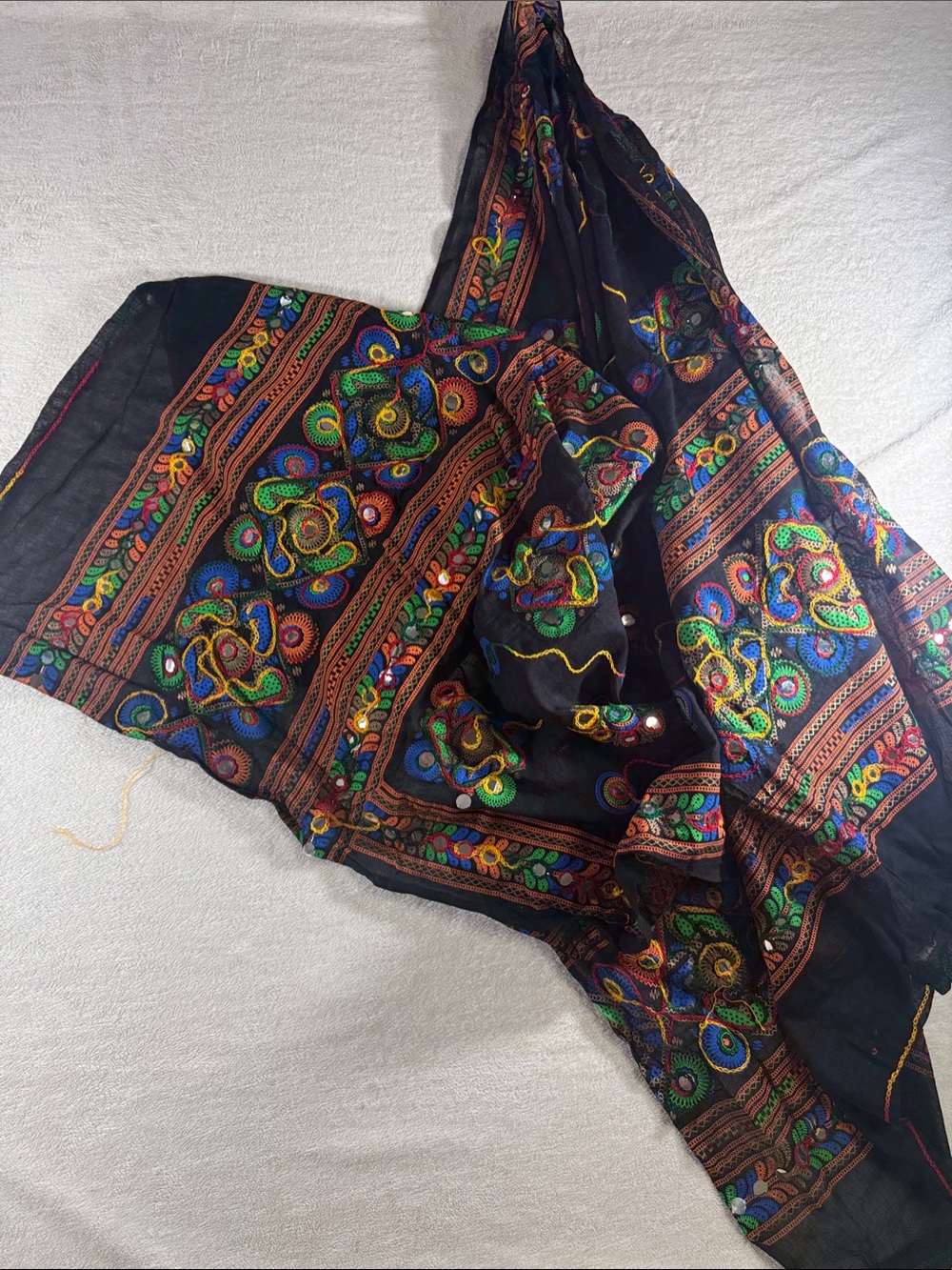 Black Embroidered Boho Maxi Skirt with Multi-Color Accents